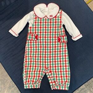 Cecil and Lou Christmas Romper with long sleeve monogrammed polo